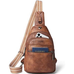 Sling Bag For Women Faux Leather Small Casual Daypack Backpack Fanny Pack Crossbody Chest Bags Purse(7l-brown)